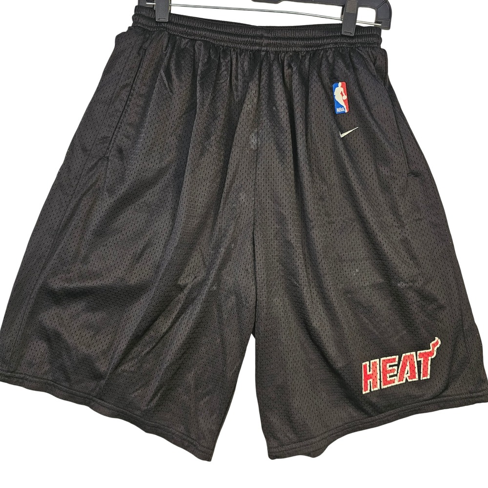 Nike Team Miami Heat NBA Basketball Shorts Black Mesh XL Made in USA Length +2